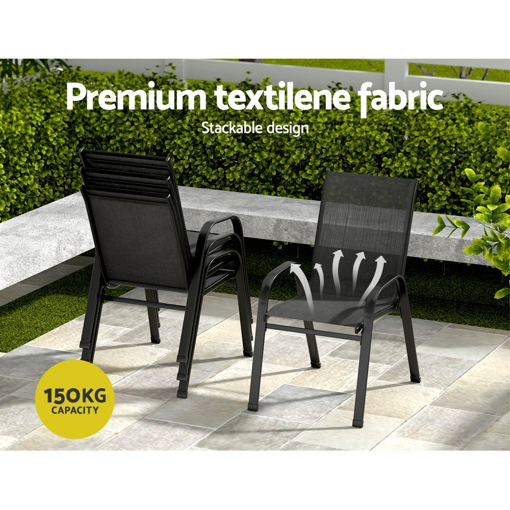 Jovan 4-Seater Outdoor Dining Set Table and Chairs Patio Furniture Bistro Set Garden 5-Piece - Black