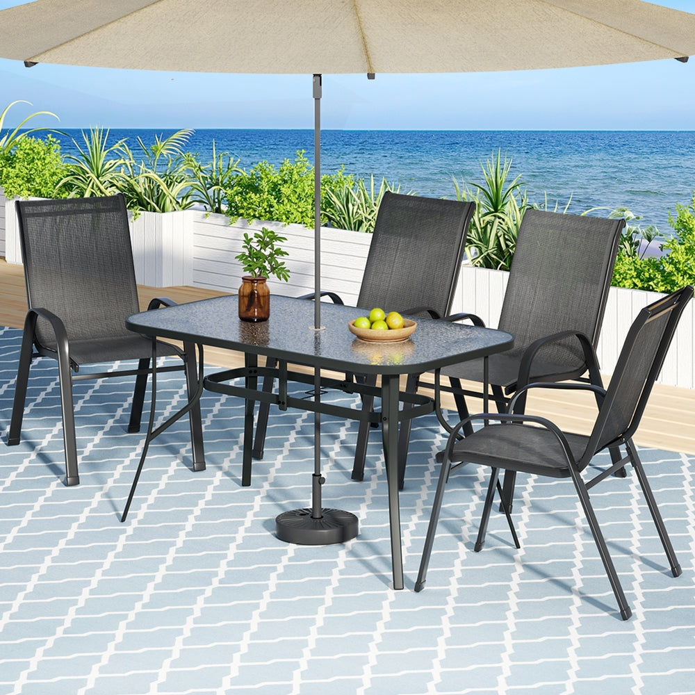 Jovan 4-Seater Outdoor Dining Set Table and Chairs Patio Furniture Bistro Set Garden 5-Piece - Black