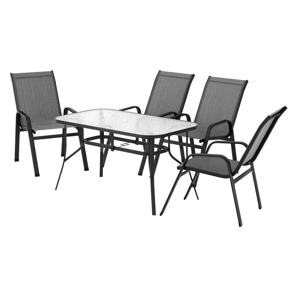 Jovan 4-Seater Outdoor Dining Set Table and Chairs Patio Furniture Bistro Set Garden 5-Piece - Grey