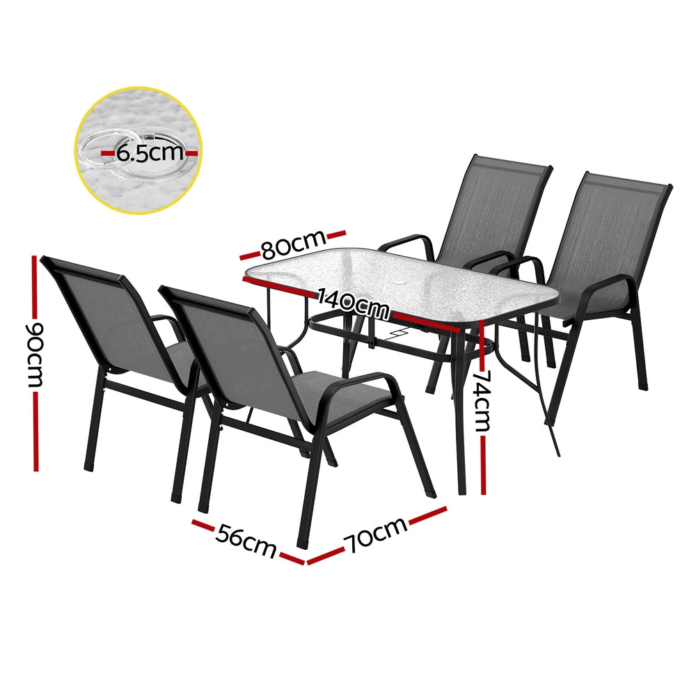 Jovan 4-Seater Outdoor Dining Set Table and Chairs Patio Furniture Bistro Set Garden 5-Piece - Grey