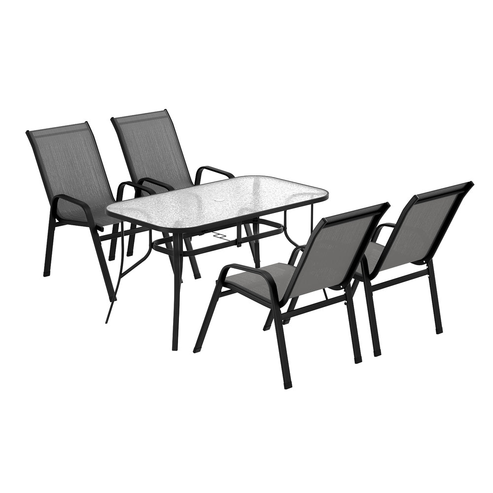 Jovan 4-Seater Outdoor Dining Set Table and Chairs Patio Furniture Bistro Set Garden 5-Piece - Grey