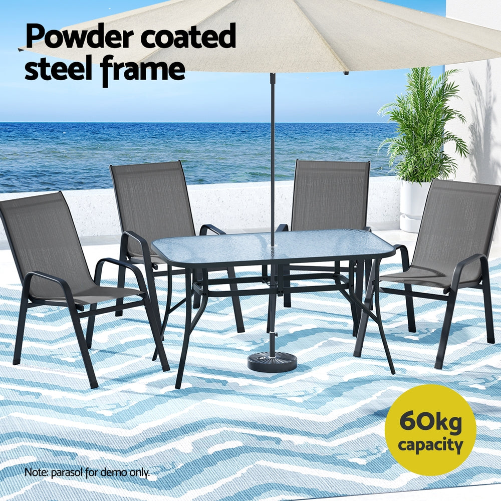 Jovan 4-Seater Outdoor Dining Set Table and Chairs Patio Furniture Bistro Set Garden 5-Piece - Grey