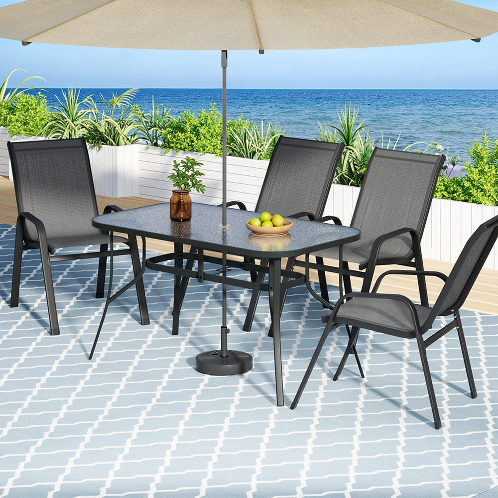 Jovan 4-Seater Outdoor Dining Set Table and Chairs Patio Furniture Bistro Set Garden 5-Piece - Grey
