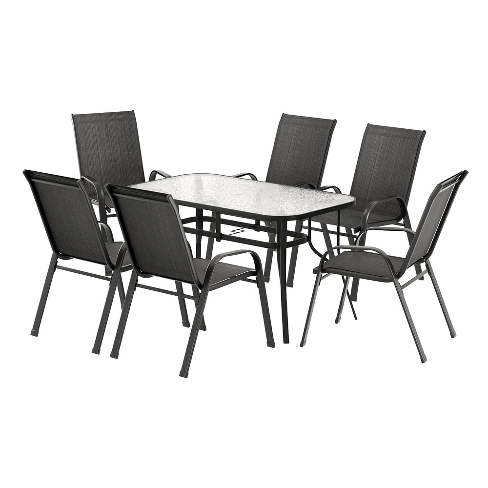 Jovan 6-Seater Outdoor Dining Set Table and Chairs Patio Furniture Bistro Set Garden 7-Piece - Black