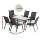 Jovan 6-Seater Outdoor Dining Set Table and Chairs Patio Furniture Bistro Set Garden 7-Piece - Black