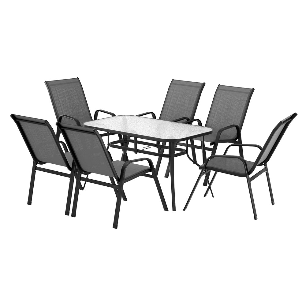 Jovan 6-Seater Outdoor Dining Set Table and Chairs Patio Furniture Bistro Set Garden 7-Piece - Grey