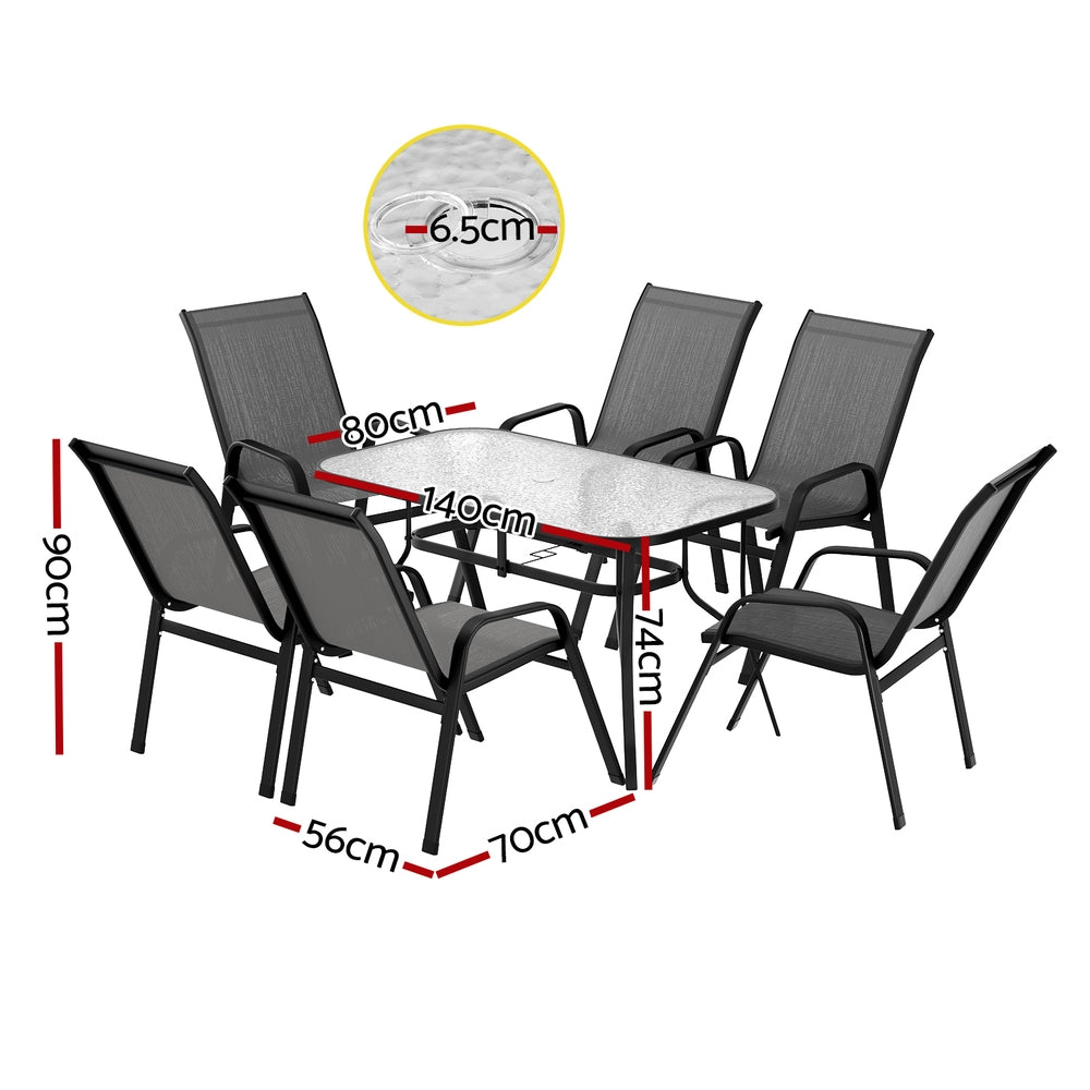 Jovan 6-Seater Outdoor Dining Set Table and Chairs Patio Furniture Bistro Set Garden 7-Piece - Grey