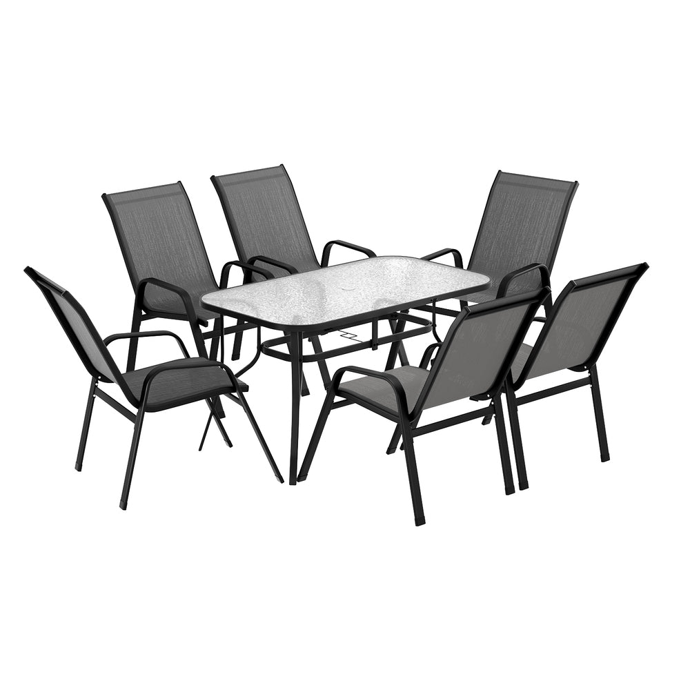 Jovan 6-Seater Outdoor Dining Set Table and Chairs Patio Furniture Bistro Set Garden 7-Piece - Grey
