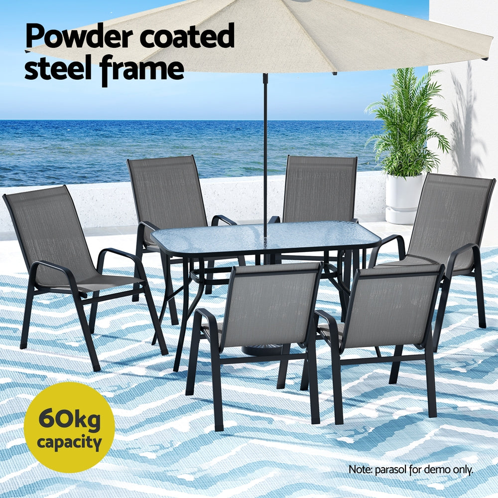 Jovan 6-Seater Outdoor Dining Set Table and Chairs Patio Furniture Bistro Set Garden 7-Piece - Grey