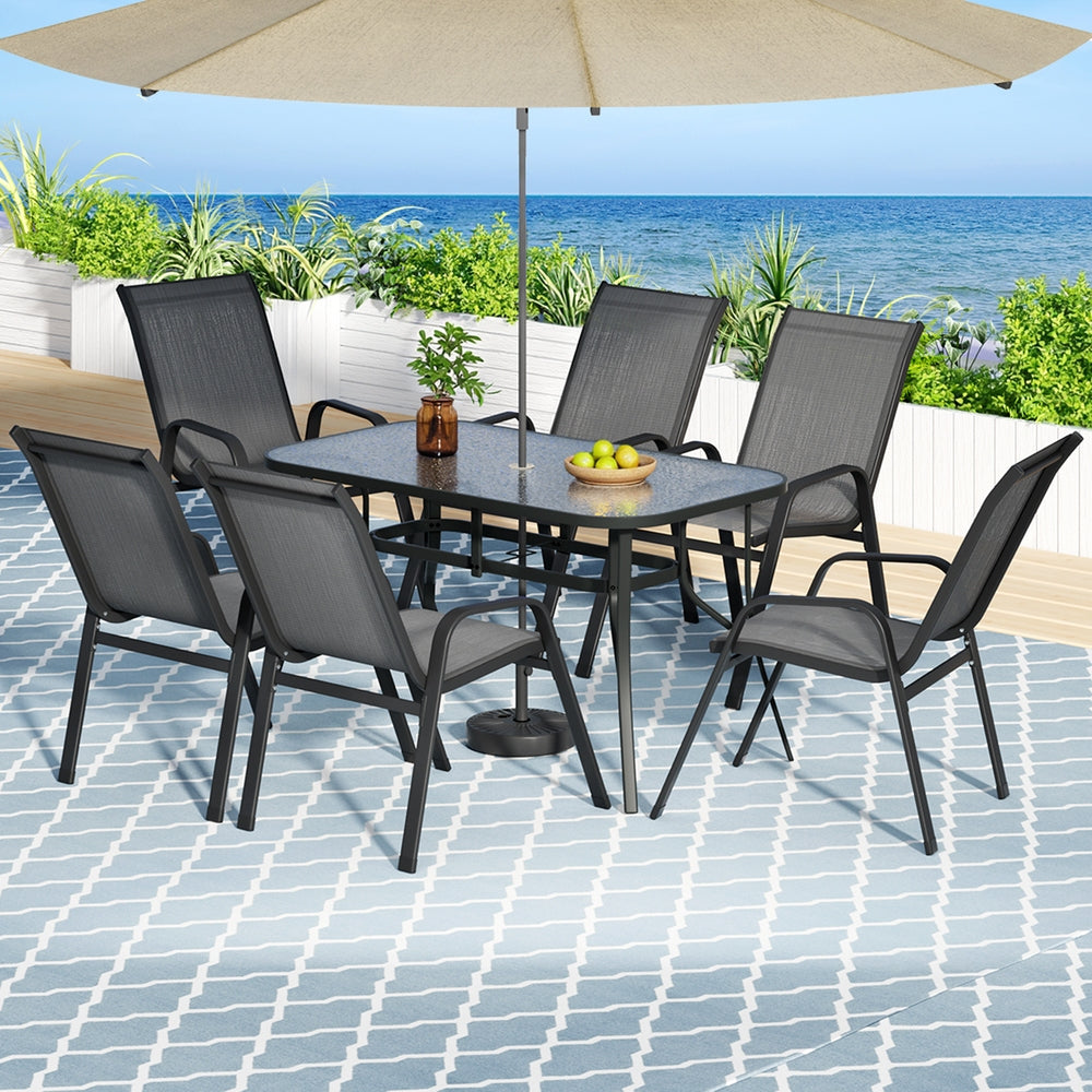 Jovan 6-Seater Outdoor Dining Set Table and Chairs Patio Furniture Bistro Set Garden 7-Piece - Grey