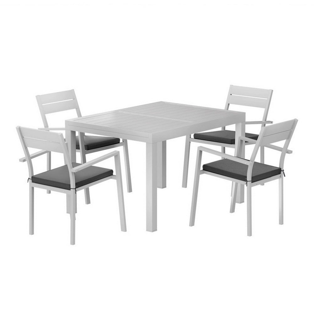 Mirel 4-Seater Outdoor Dining Set 5 Piece Aluminum Extendable Table Setting White 5-Piece - White