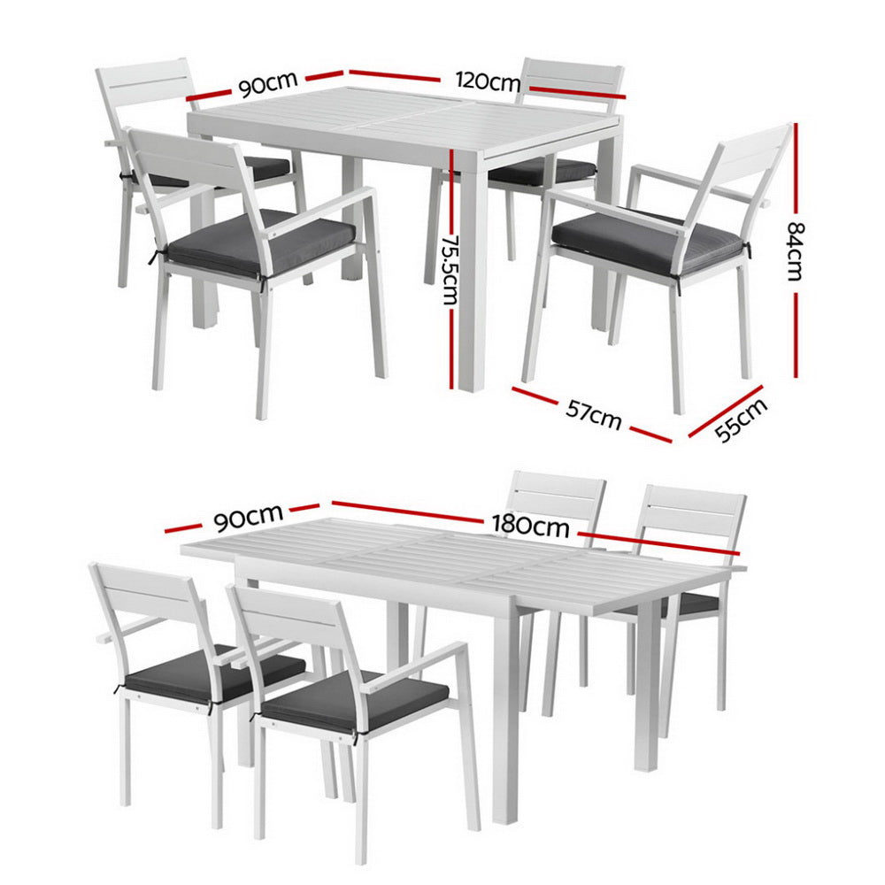 Mirel 4-Seater Outdoor Dining Set 5 Piece Aluminum Extendable Table Setting White 5-Piece - White