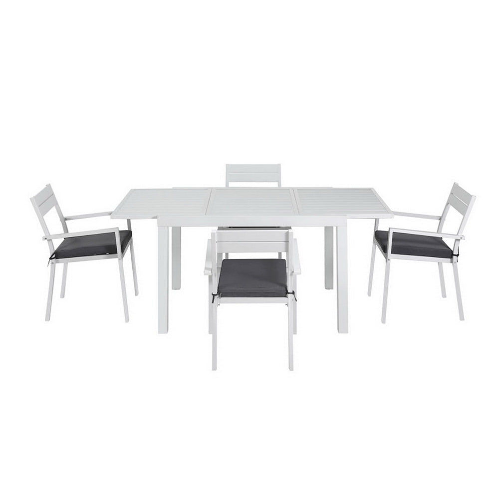 Mirel 4-Seater Outdoor Dining Set 5 Piece Aluminum Extendable Table Setting White 5-Piece - White