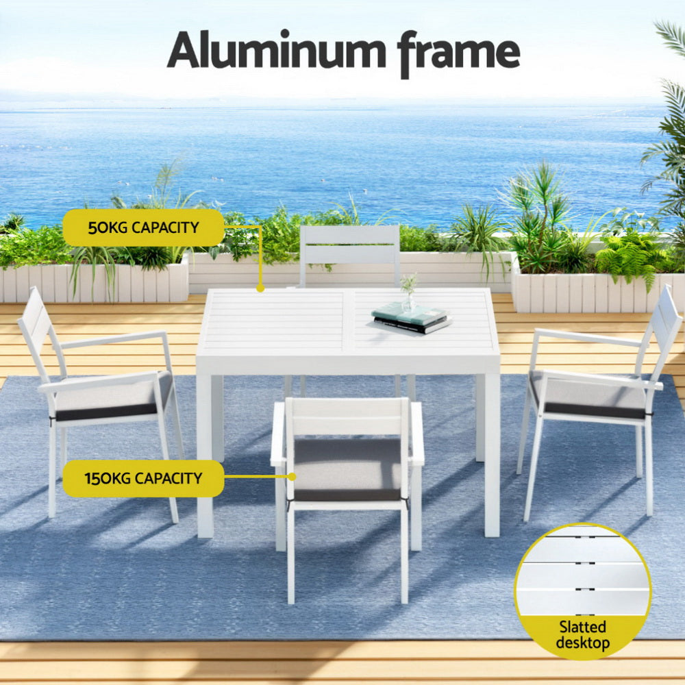 Mirel 4-Seater Outdoor Dining Set 5 Piece Aluminum Extendable Table Setting White 5-Piece - White
