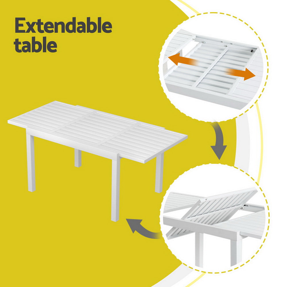Mirel 4-Seater Outdoor Dining Set 5 Piece Aluminum Extendable Table Setting White 5-Piece - White
