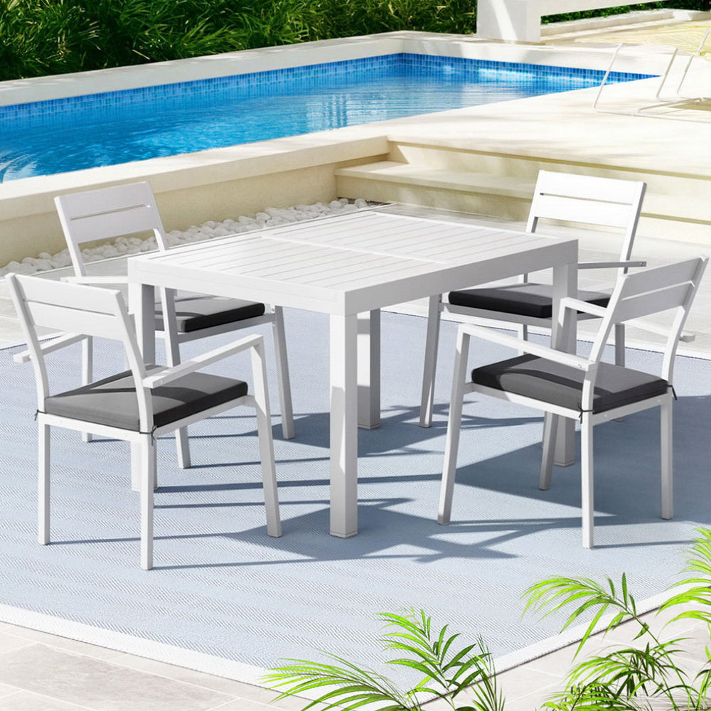 Mirel 4-Seater Outdoor Dining Set 5 Piece Aluminum Extendable Table Setting White 5-Piece - White