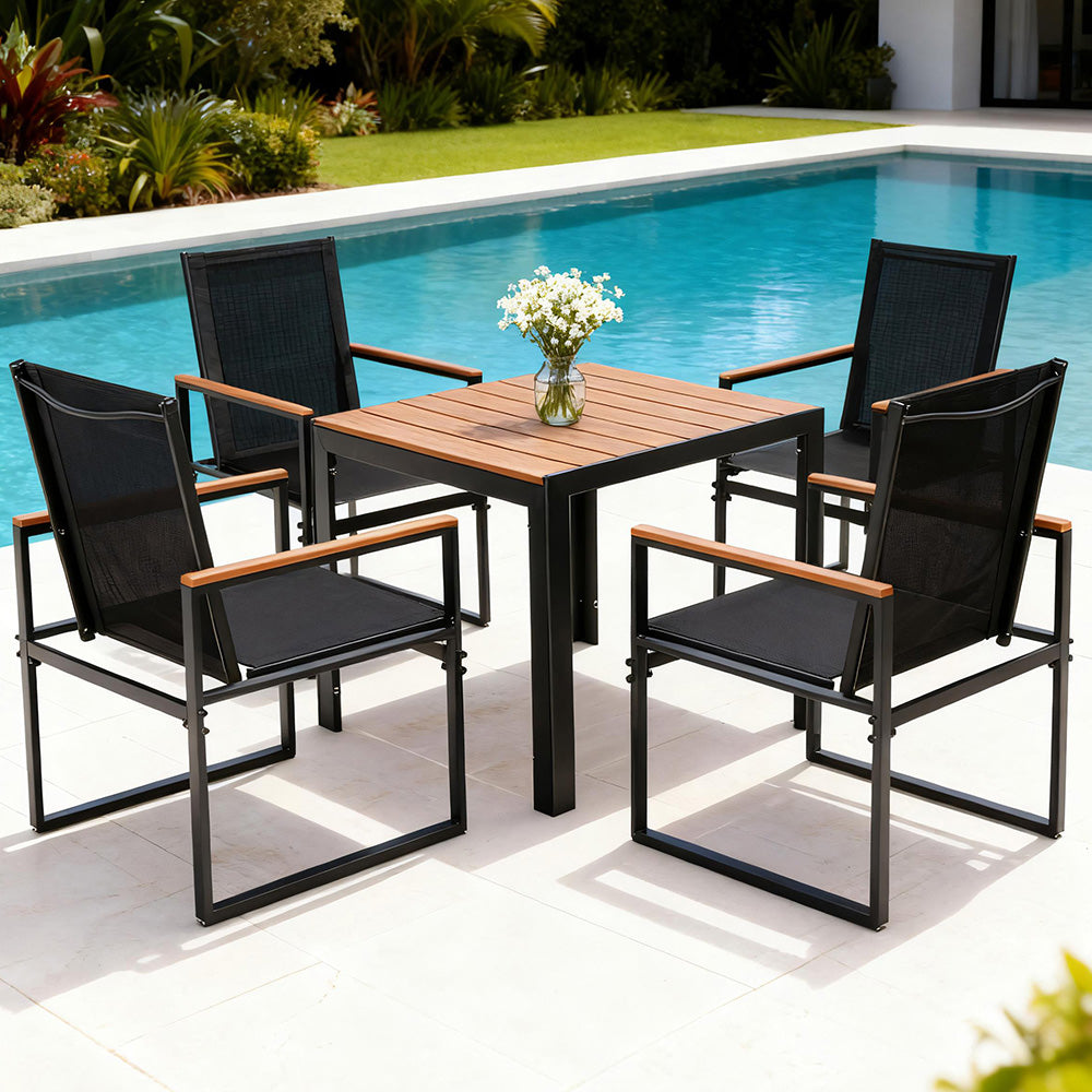 Wystan 4-Seater Outdoor Dining Set Table and Chairs Patio Garden Furniture Bistro 5-Piece - Black