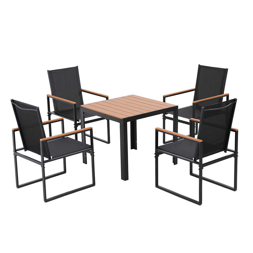 Wystan 4-Seater Outdoor Dining Set Table and Chairs Patio Garden Furniture Bistro 5-Piece - Black