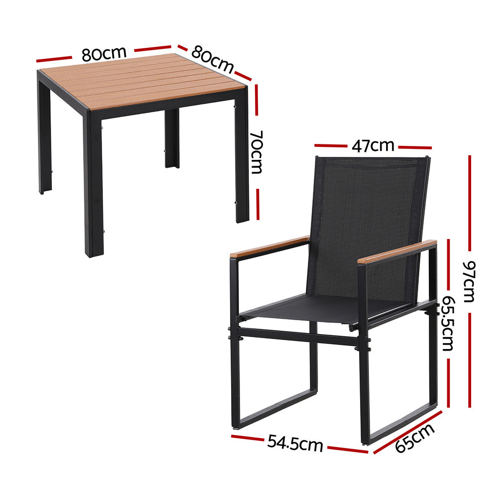 Wystan 4-Seater Outdoor Dining Set Table and Chairs Patio Garden Furniture Bistro 5-Piece - Black