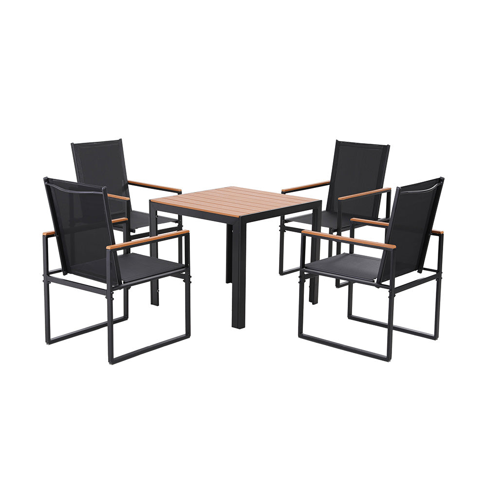 Wystan 4-Seater Outdoor Dining Set Table and Chairs Patio Garden Furniture Bistro 5-Piece - Black