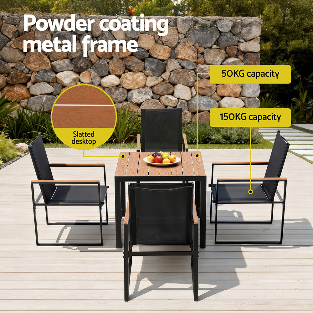 Wystan 4-Seater Outdoor Dining Set Table and Chairs Patio Garden Furniture Bistro 5-Piece - Black