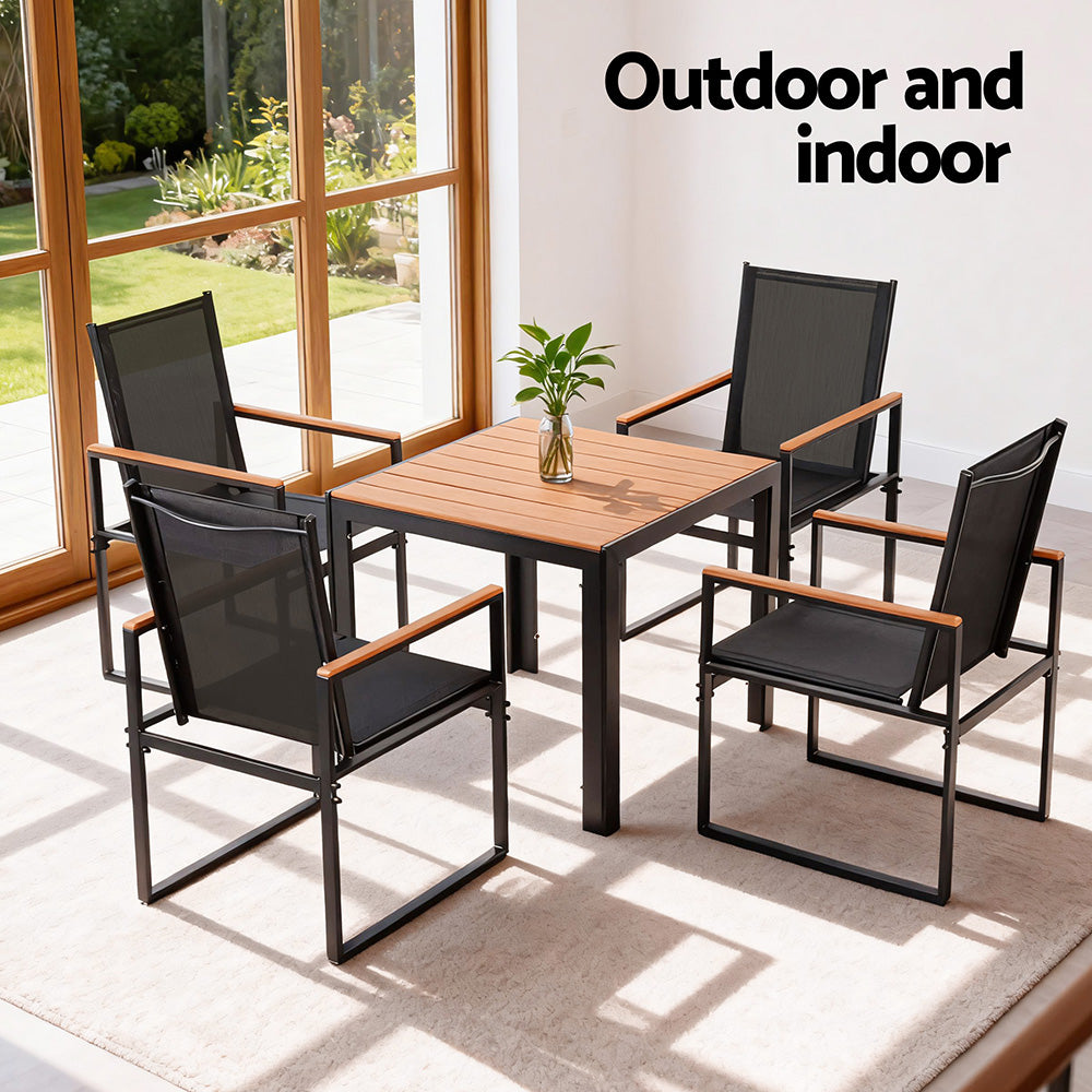 Wystan 4-Seater Outdoor Dining Set Table and Chairs Patio Garden Furniture Bistro 5-Piece - Black