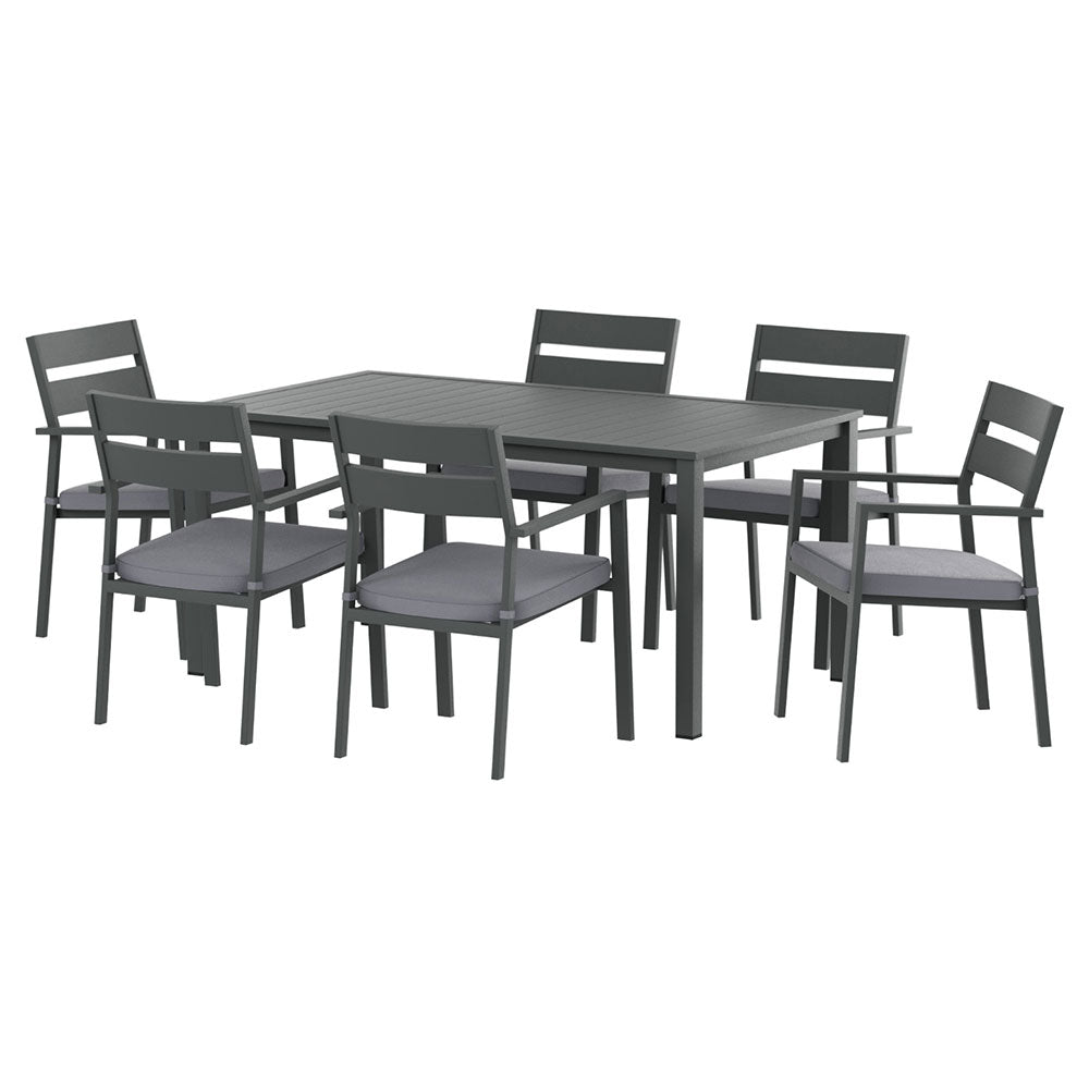 Sarmia 6-Seater Aluminum Table Chairs Setting 7-Piece Outdoor Dining Set - Black