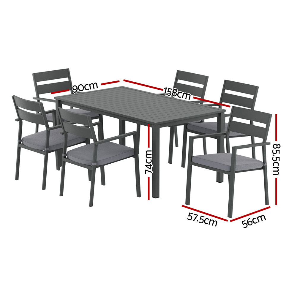 Sarmia 6-Seater Aluminum Table Chairs Setting 7-Piece Outdoor Dining Set - Black