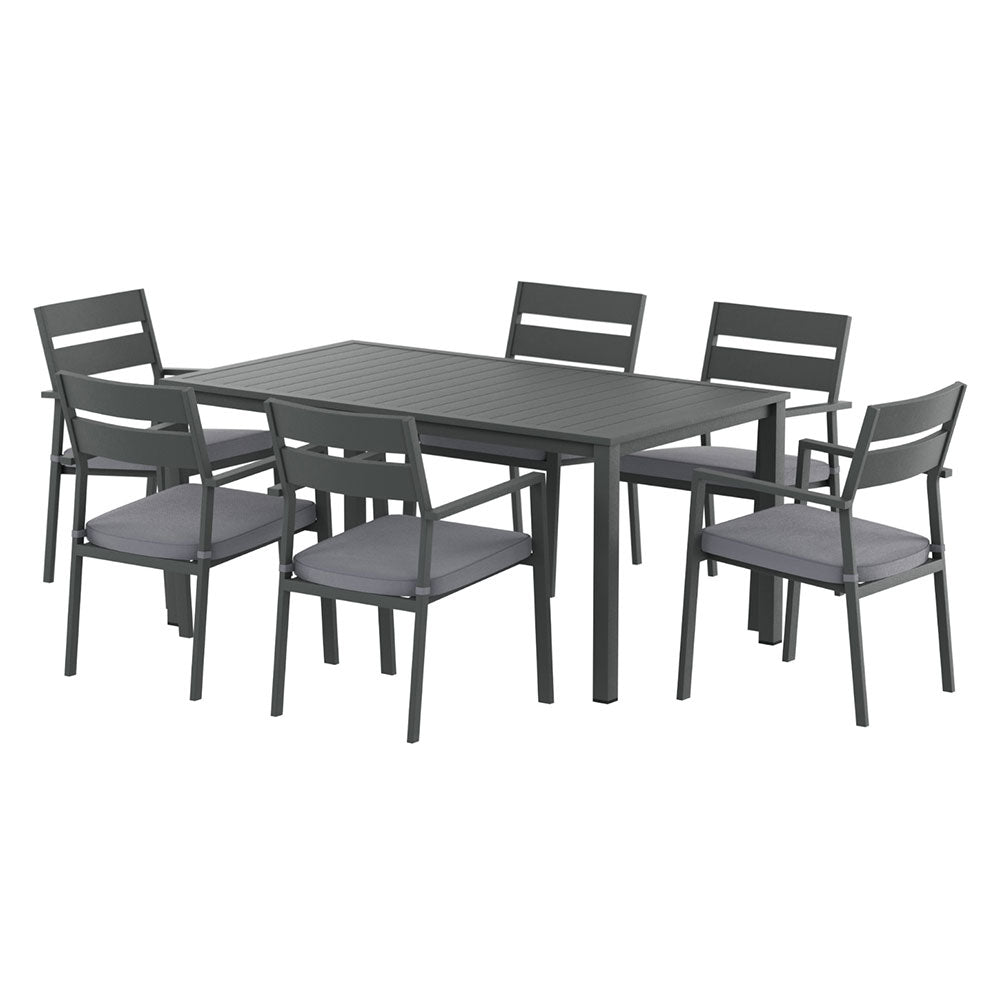 Sarmia 6-Seater Aluminum Table Chairs Setting 7-Piece Outdoor Dining Set - Black