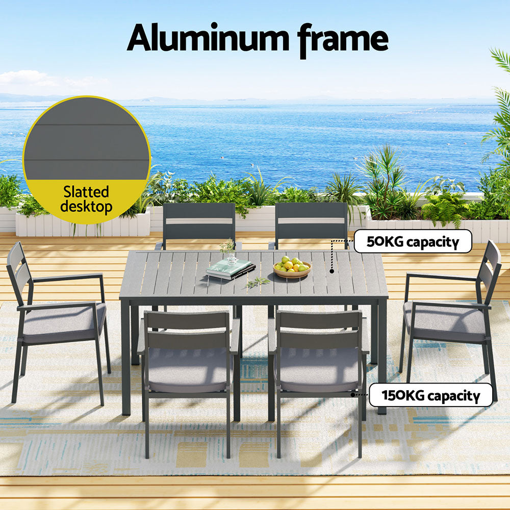 Sarmia 6-Seater Aluminum Table Chairs Setting 7-Piece Outdoor Dining Set - Black
