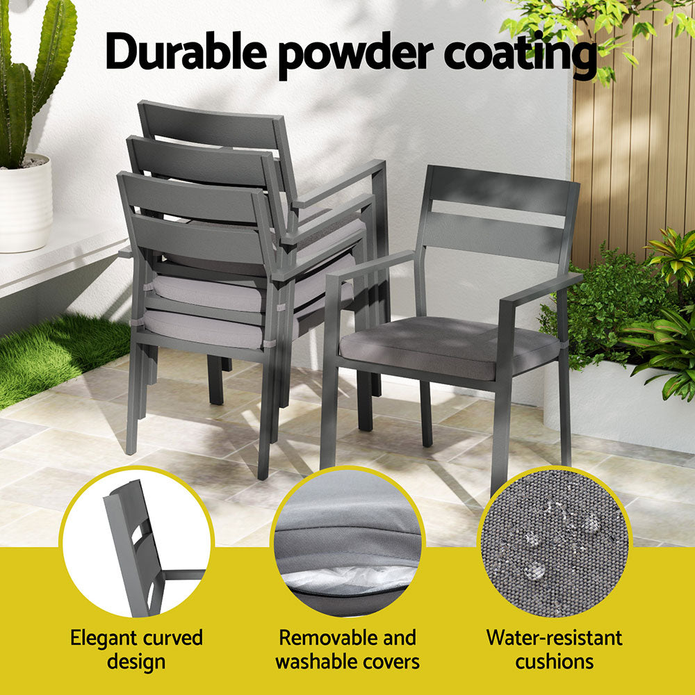 Sarmia 6-Seater Aluminum Table Chairs Setting 7-Piece Outdoor Dining Set - Black