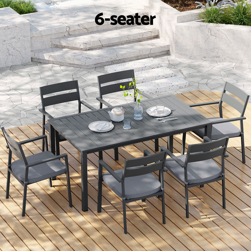 Sarmia 6-Seater Aluminum Table Chairs Setting 7-Piece Outdoor Dining Set - Black