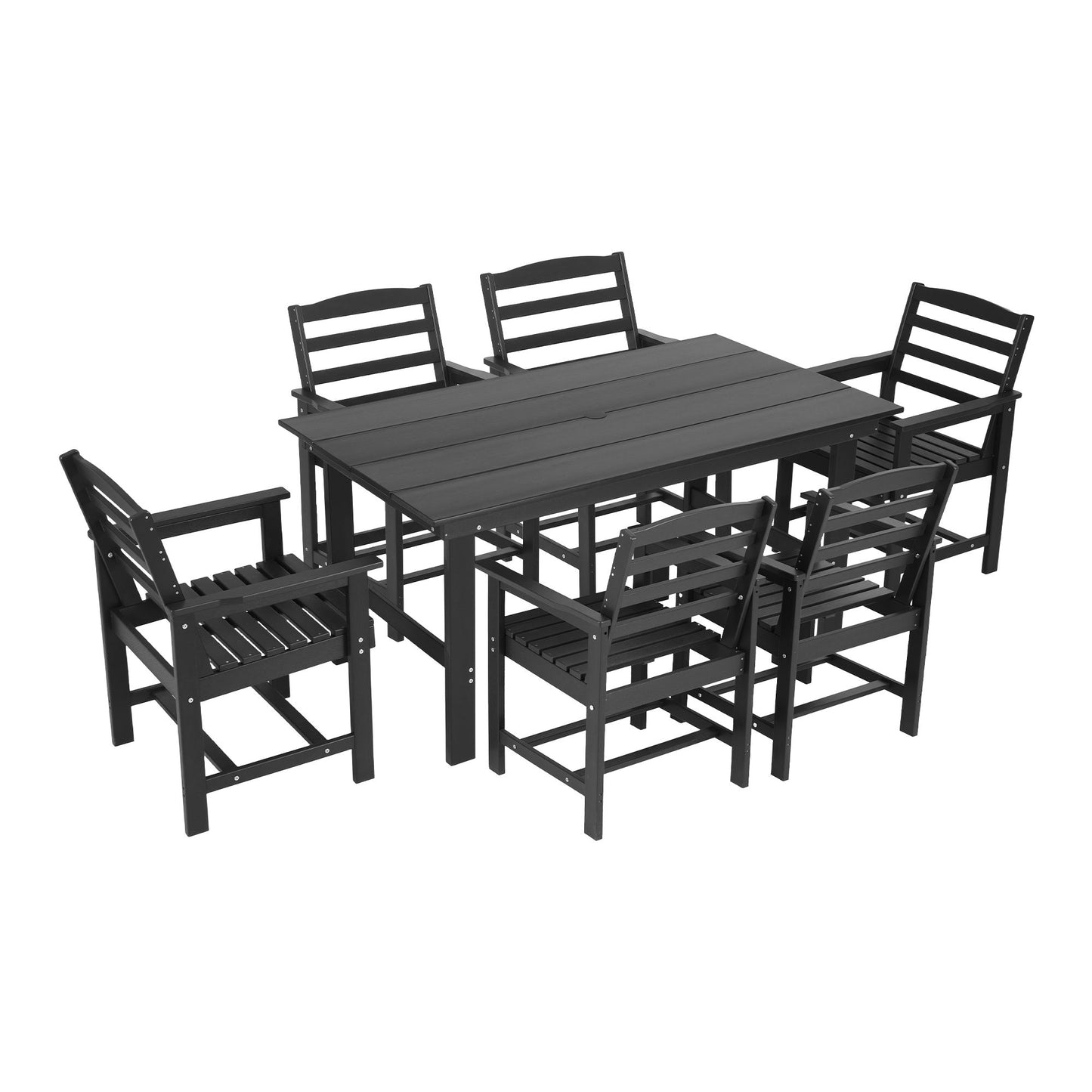 Lacombe 6-Seater Outdoor Dining Set Patio HDPE Table and Chairs Garden Furniture 7-Piece - Black
