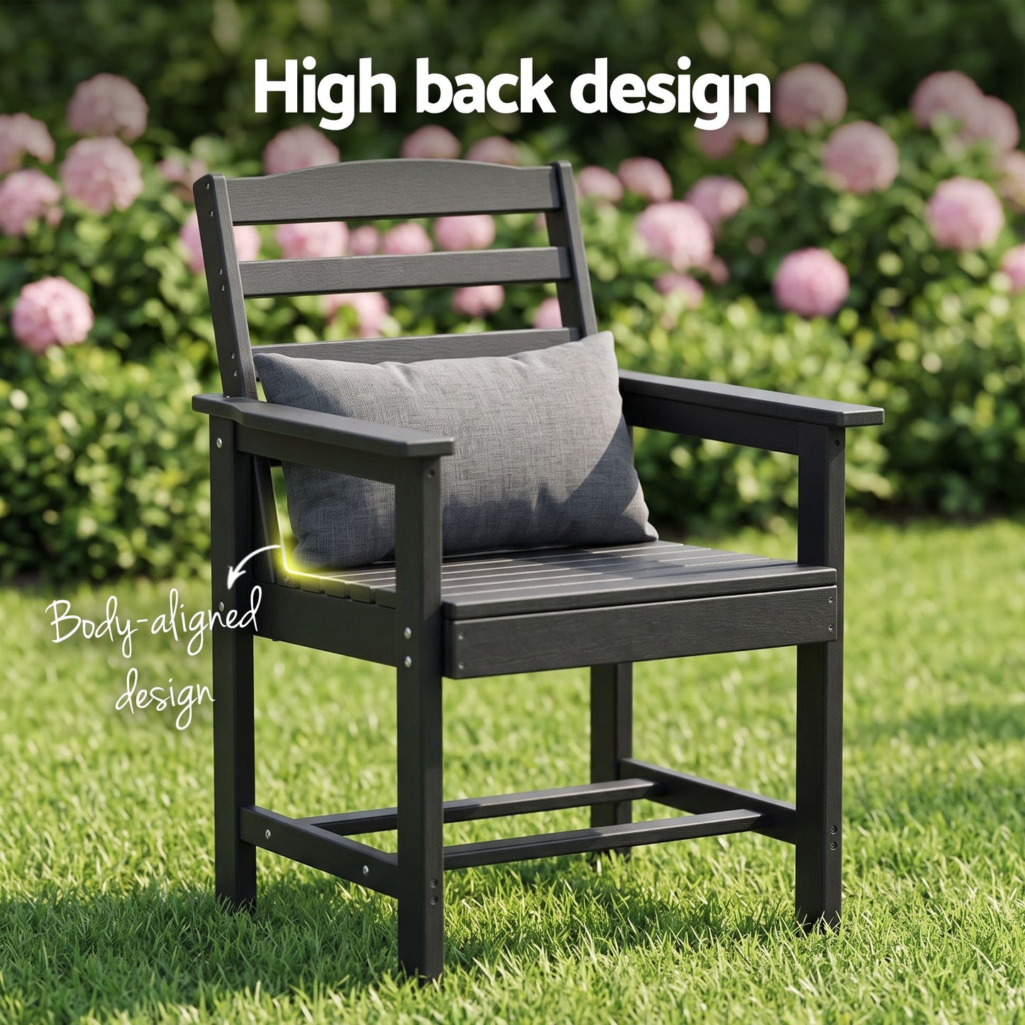 Lacombe 6-Seater Outdoor Dining Set Patio HDPE Table and Chairs Garden Furniture 7-Piece - Black