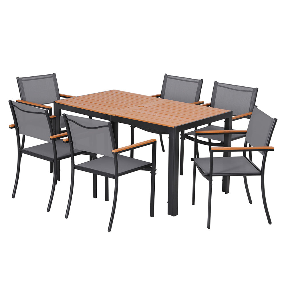 Evorin 6-Seater Outdoor Dining Set Table and Chairs Patio Garden Furniture Bistro Set 7-Piece - Black