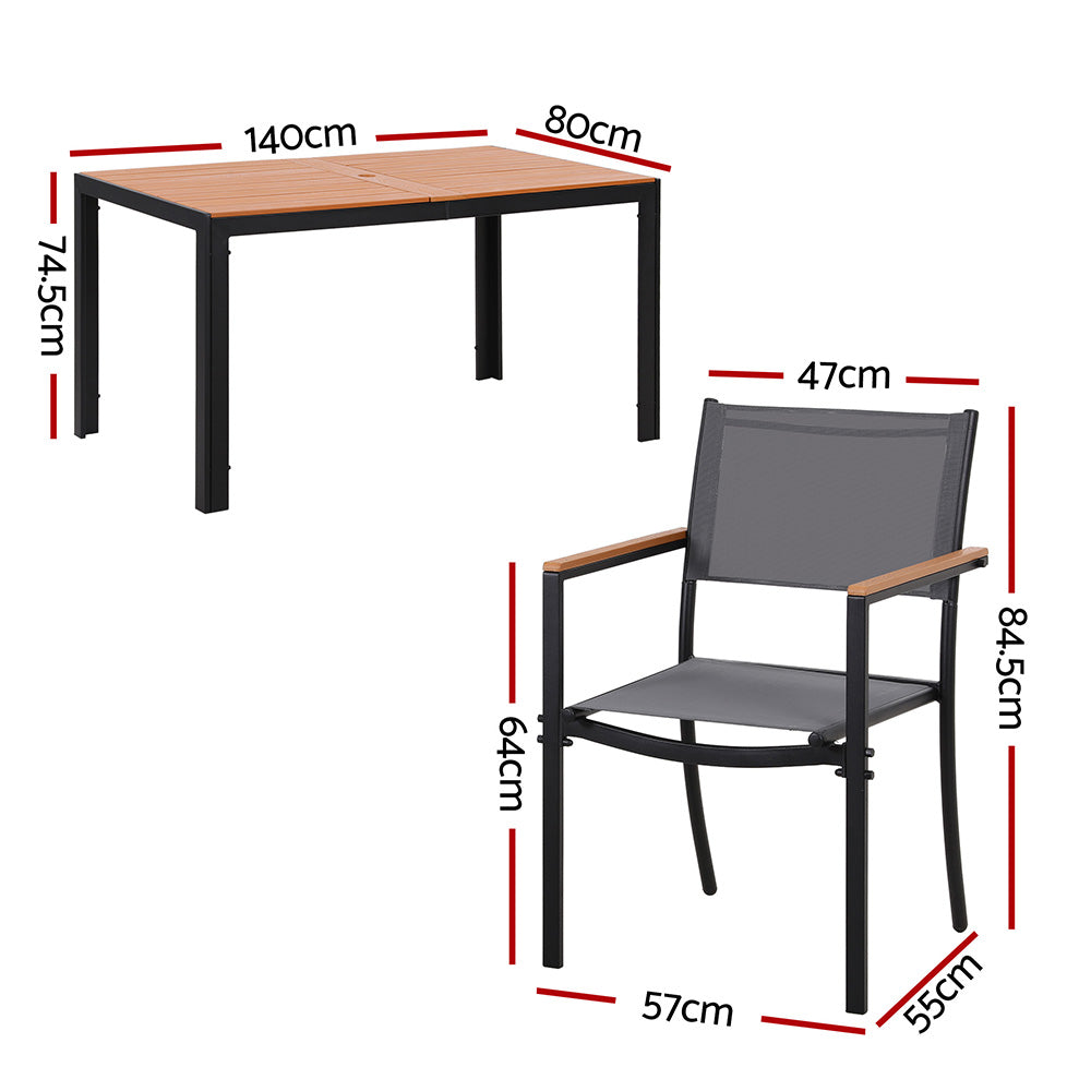 Evorin 6-Seater Outdoor Dining Set Table and Chairs Patio Garden Furniture Bistro Set 7-Piece - Black