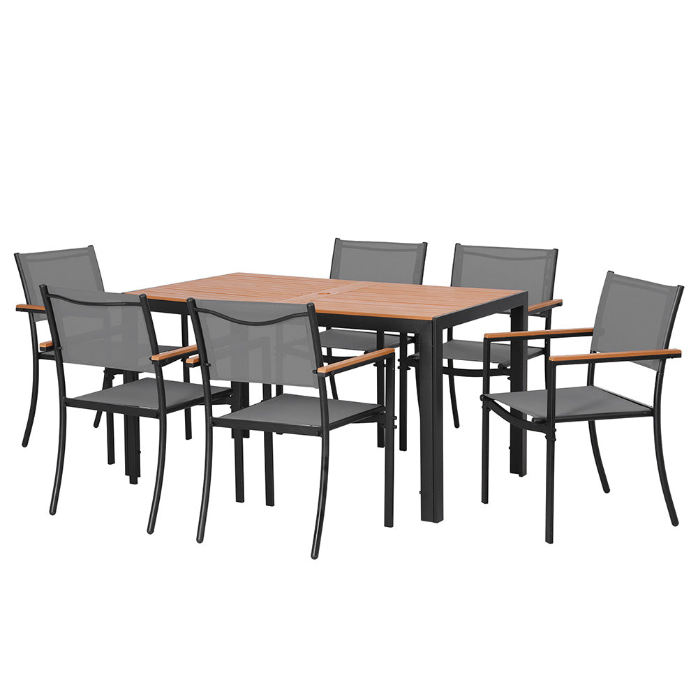 Evorin 6-Seater Outdoor Dining Set Table and Chairs Patio Garden Furniture Bistro Set 7-Piece - Black