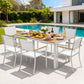 Evorin 6-Seater Table and Chairs Patio Garden Furniture Bistro 7-Piece Outdoor Dining Set - White & Wood