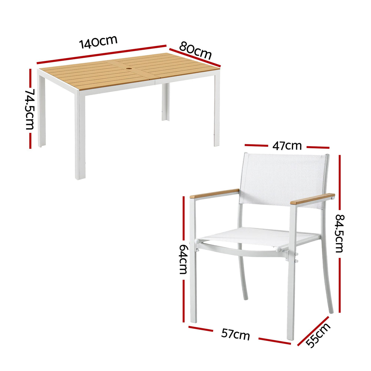 Evorin 6-Seater Table and Chairs Patio Garden Furniture Bistro 7-Piece Outdoor Dining Set - White & Wood