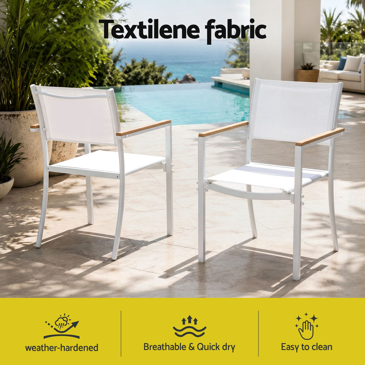 Evorin 6-Seater Table and Chairs Patio Garden Furniture Bistro 7-Piece Outdoor Dining Set - White & Wood