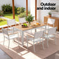 Evorin 6-Seater Table and Chairs Patio Garden Furniture Bistro 7-Piece Outdoor Dining Set - White & Wood