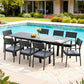 Neris 8-Seater Outdoor Dining Set Aluminum Extendable Table Chairs Patio Furniture 9-Piece - Black