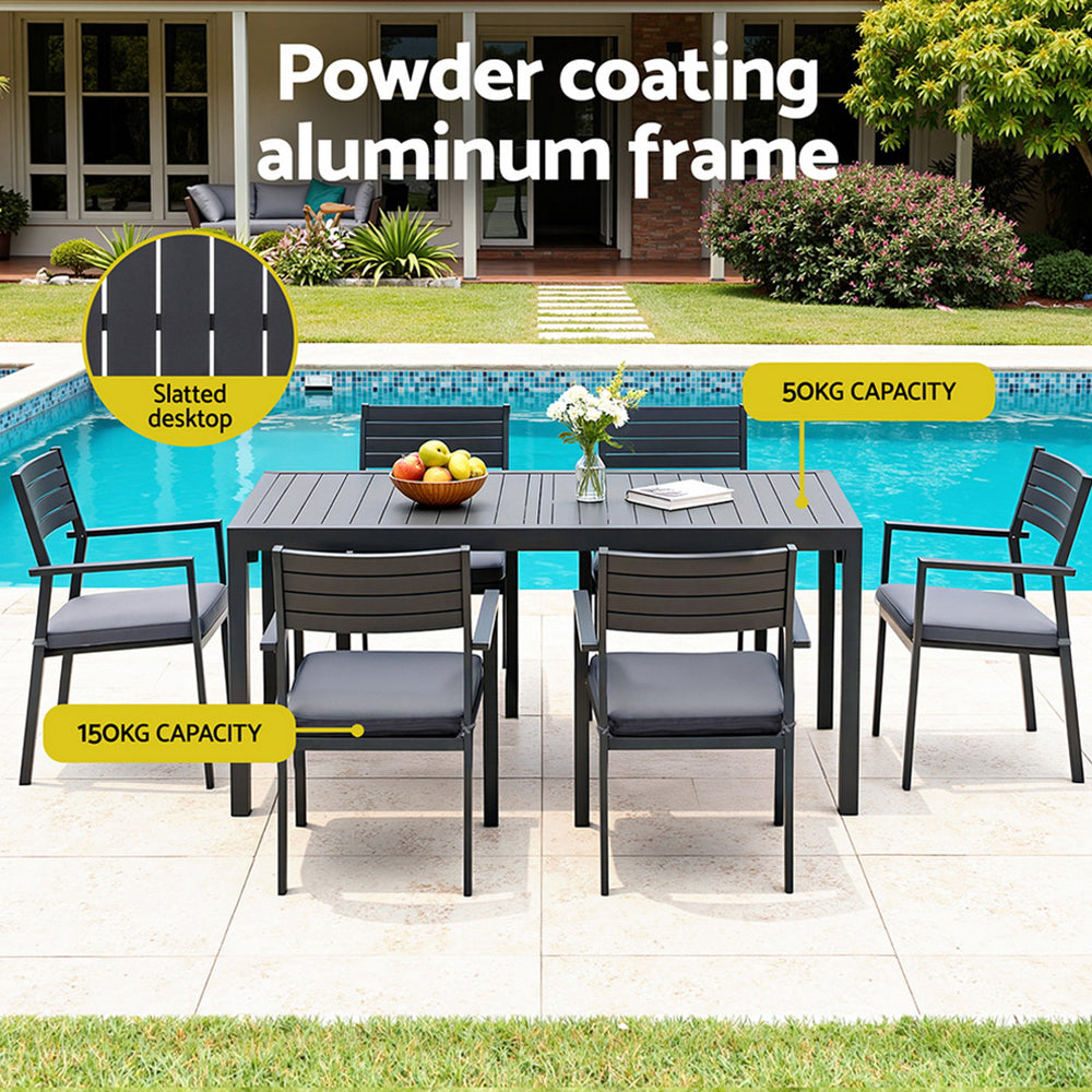 Neris 8-Seater Outdoor Dining Set Aluminum Extendable Table Chairs Patio Furniture 9-Piece - Black