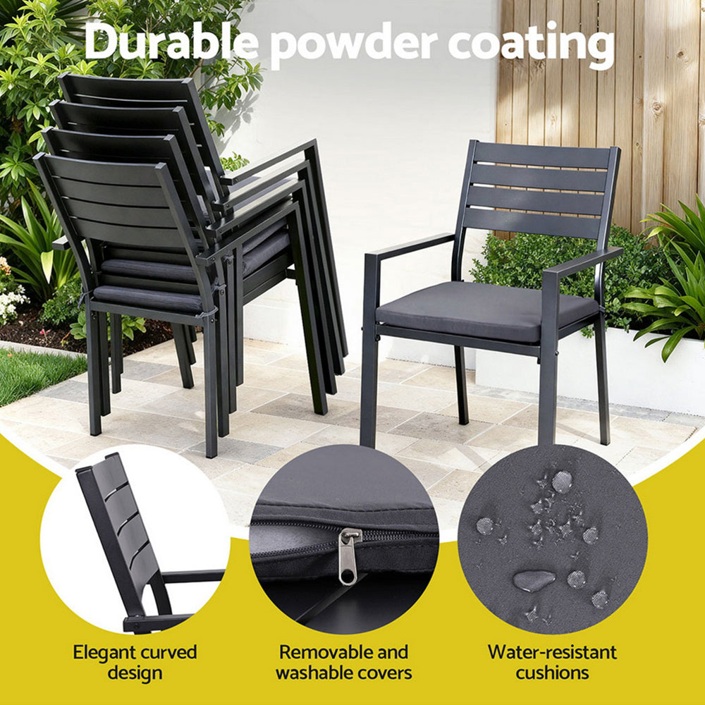 Neris 8-Seater Outdoor Dining Set Aluminum Extendable Table Chairs Patio Furniture 9-Piece - Black
