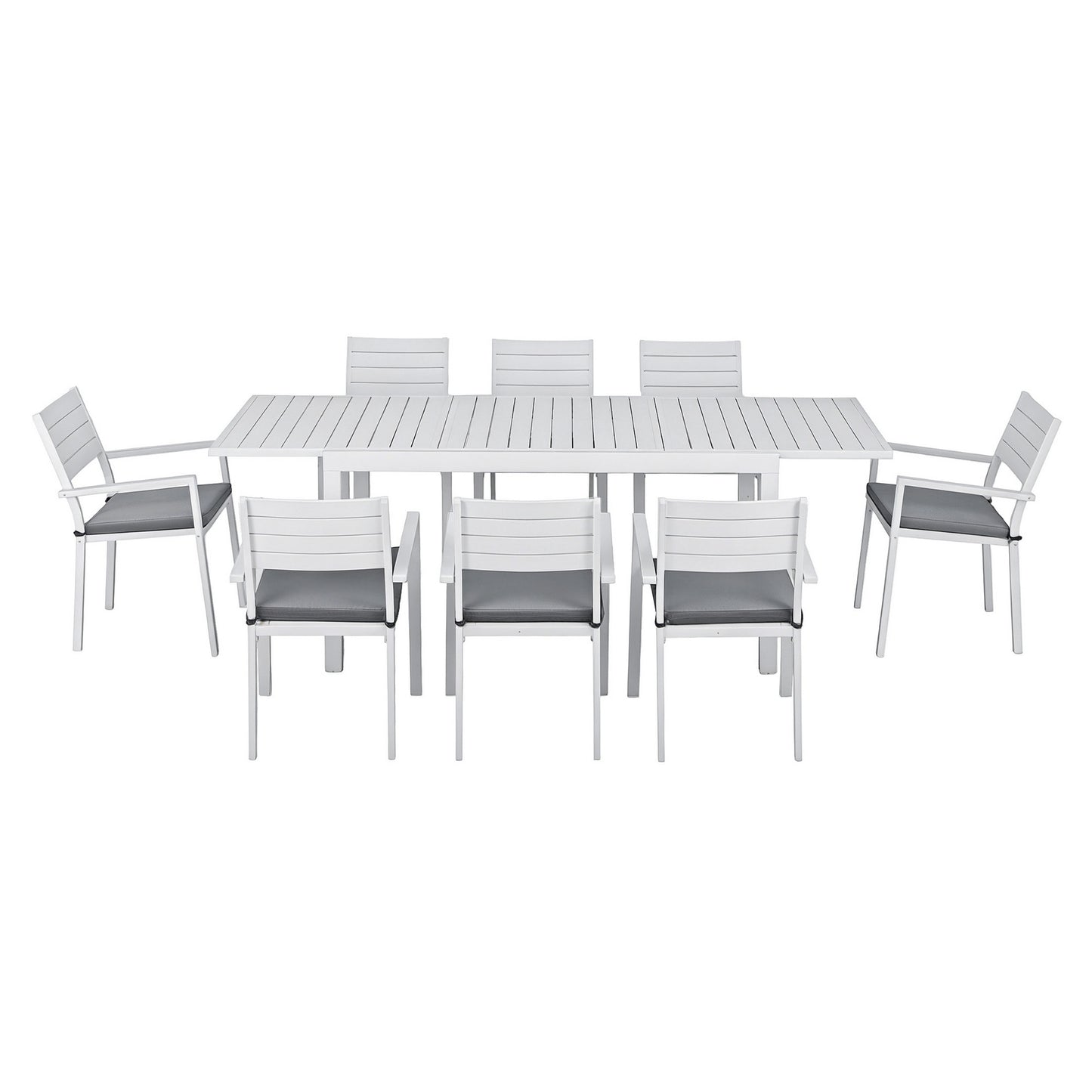 Neris 8-Seater Outdoor Dining Set Aluminum Extendable Table Chairs Patio Furniture 9-Piece - White