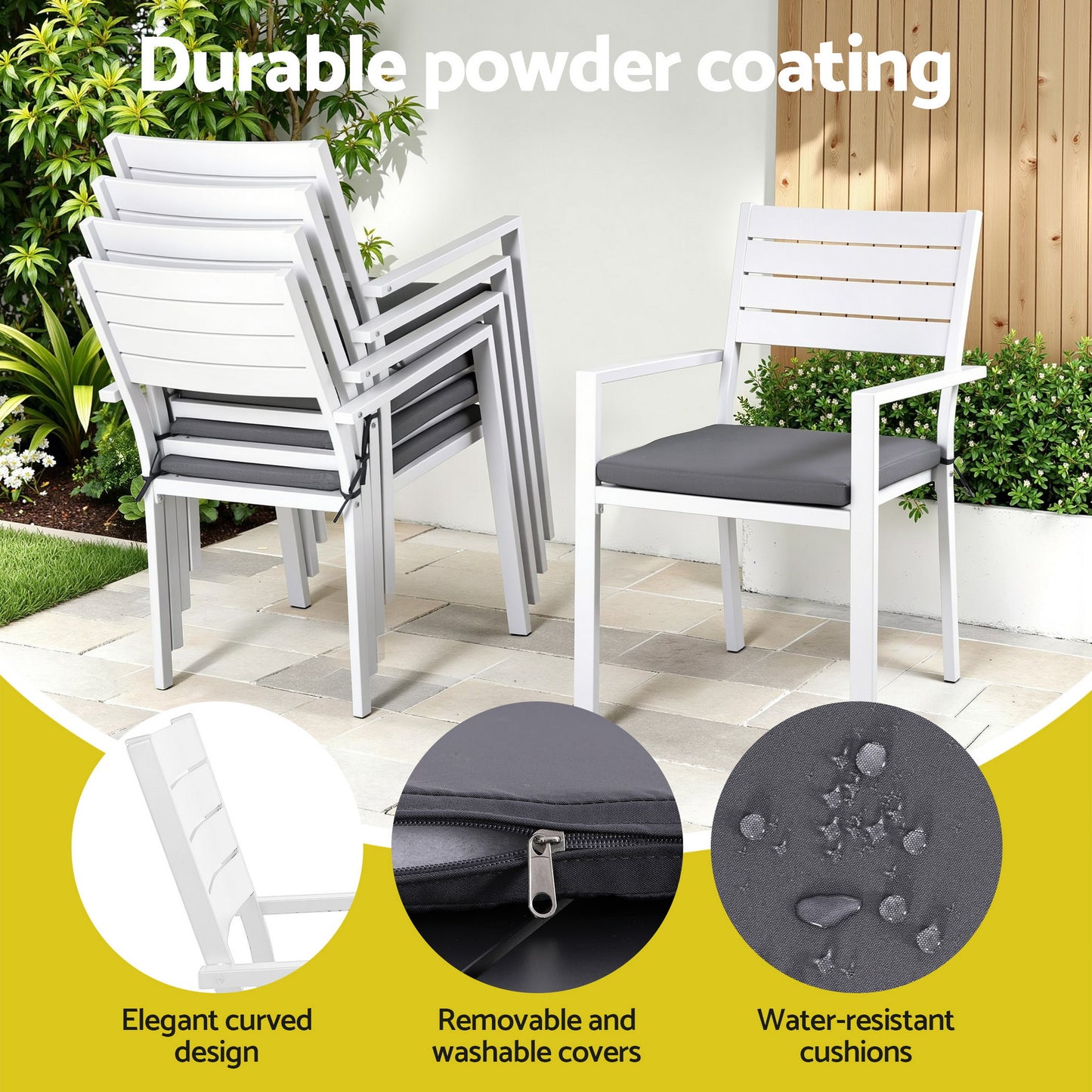 Neris 8-Seater Outdoor Dining Set Aluminum Extendable Table Chairs Patio Furniture 9-Piece - White