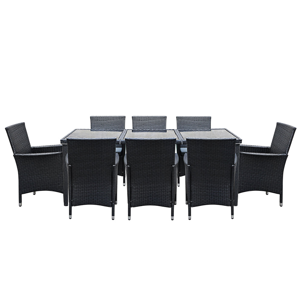 Corbridge 8-Seater Outdoor Furniture Setting 9-Piece Dining Set - Black