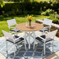 Aletta 4-Seater Aluminum WPC Tabletop Patio Furniture 7-Piece Outdoor Dining Set - White & Wood