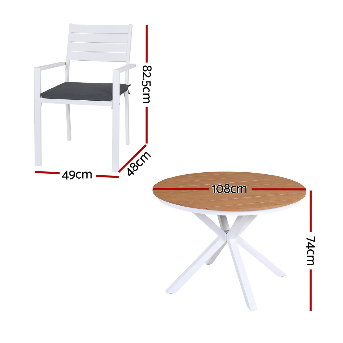 Aletta 4-Seater Aluminum WPC Tabletop Patio Furniture 7-Piece Outdoor Dining Set - White & Wood