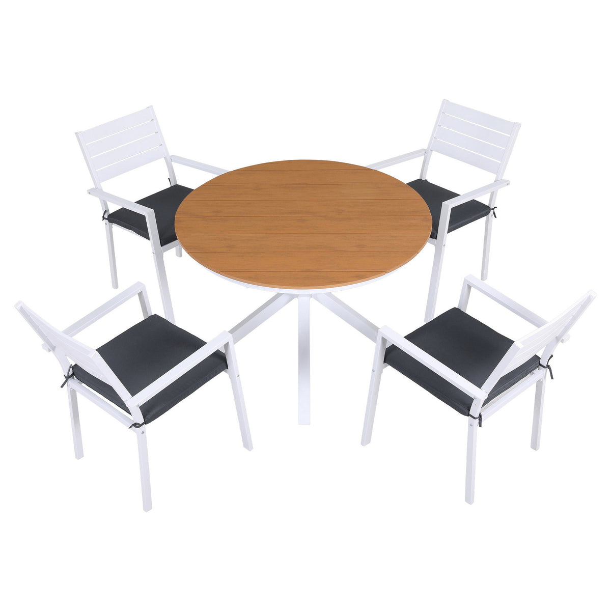 Aletta 4-Seater Aluminum WPC Tabletop Patio Furniture 7-Piece Outdoor Dining Set - White & Wood
